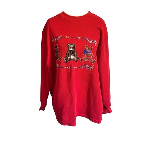 Alfred Dunner Tops - Vintage Alfred Dunner Women's Red Embroidered 90s Plaid Bears Sweatshirt Large
